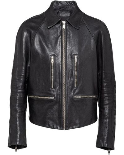 Prada Cropped Leather Jacket - Black