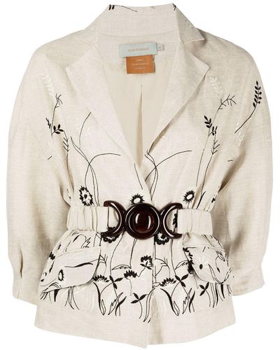 Silvia Tcherassi Gianna Embroidered Belted Jacket - Natural