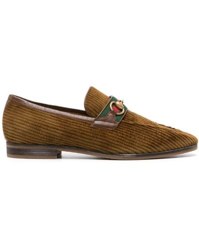 Gucci Horsebit-detail Corduroy Leather Loafers - Brown