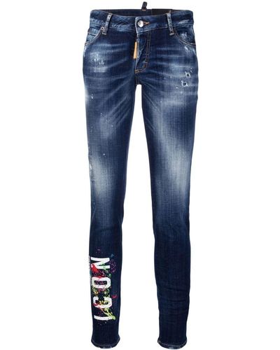 DSquared² Icon Paint-splatter Skinny Jeans - Blue