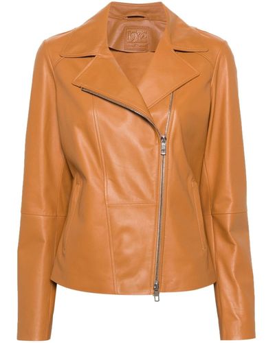 DESA NINETEENSEVENTYTWO Off-centre-fastening Leather Jacket - Orange