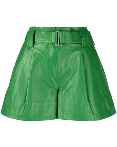 Ganni Belted Pleat-detail Shorts - Green