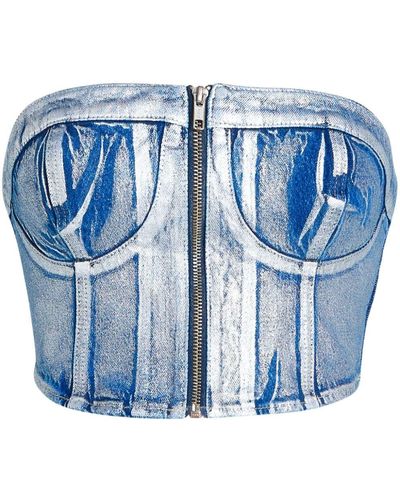 Karl Lagerfeld Haut bustier en jean à logo appliqué - Bleu