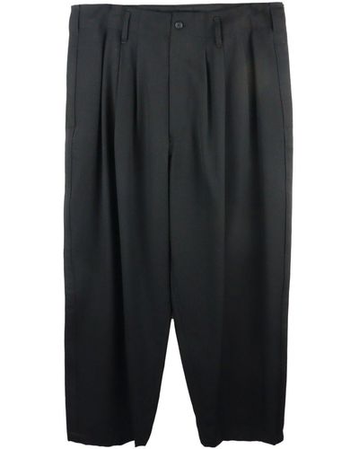 Yohji Yamamoto Drop-crotch Pleated Wool Trousers - Black