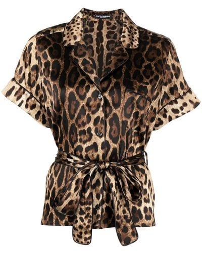 Dolce & Gabbana Leopard-print Tie-waist Shirt - Black
