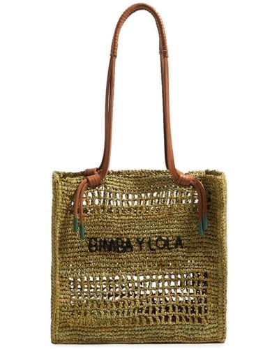 Bimba Y Lola Raffia knitted tote bag - Verde