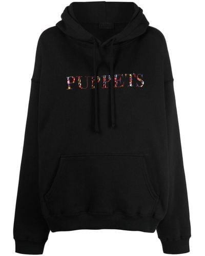 Puppets and Puppets Crystal-embellished Cotton-blend Hoodie - Black