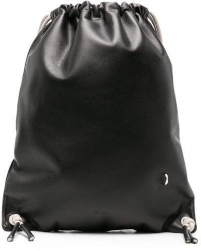 Rick Owens Drawstring Leather Backpack - ブラック