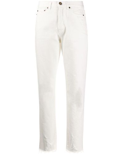 Saint Laurent Raw-edge Straight Leg Jeans - White