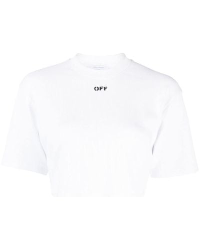 Off-White c/o Virgil Abloh Cropped Stamped Logo T-shirt - White