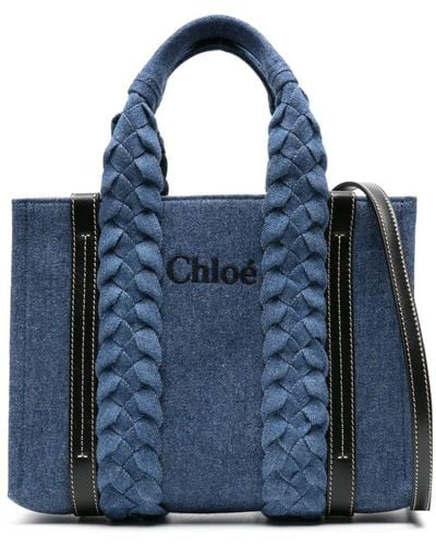 Chloé Bolso shopper Woody pequeño vaquero - Azul