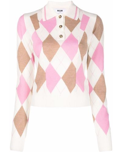 MSGM Poloshirt mit Argyle-Muster - Pink