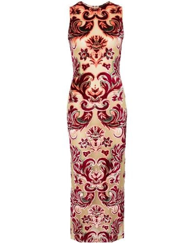 Etro Baroque-pattern Velvet Midi Dress - Red