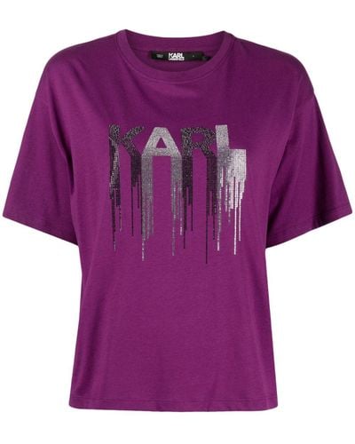 Karl Lagerfeld Rhinestone-embelished Organic-cotton T-shirt - Purple