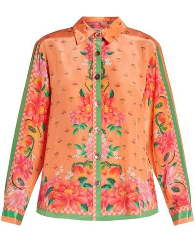 FARM Rio Floral-print Long-sleeves Shirt - Orange