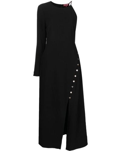 STAUD Buttoned One-shoulder Midi Dress - Black