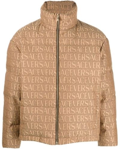 Versace Logo All Over Down Jacket - Natural
