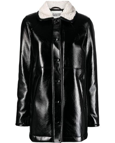 Claudie Pierlot Faux-fur Collar Faux-leather Coat - Black