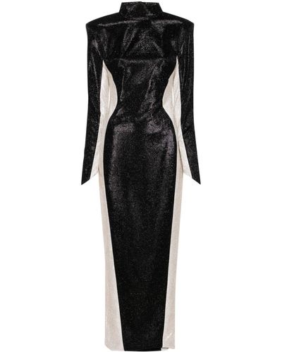 Jean Louis Sabaji Glittered Long-sleeve Gown - Black