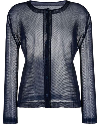 Pleats Please Issey Miyake Plissierter Cardigan aus Mesh - Blau