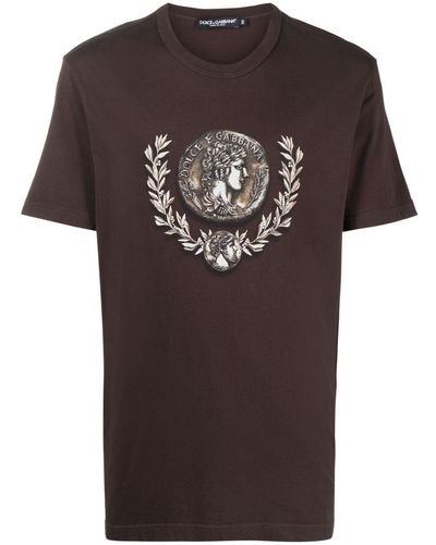 Dolce & Gabbana Coin-print Cotton T-shirt - Brown