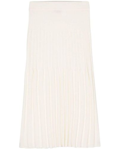 N.Peal Cashmere Ribbed Cashmere Midi Skirt - White
