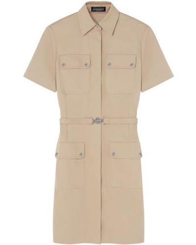 Versace Cargo Gabardine Mini Shirt Dress - Natural