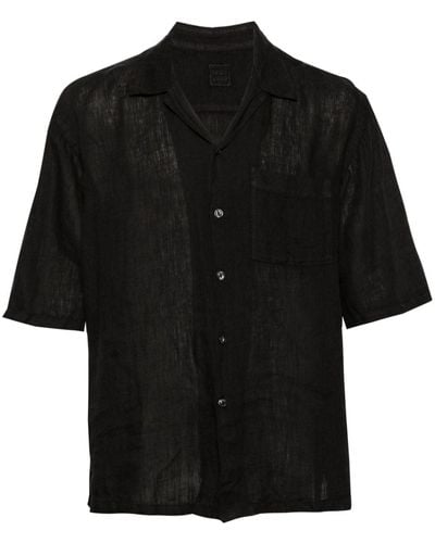120% Lino Camp-collar Linen Shirt - Black