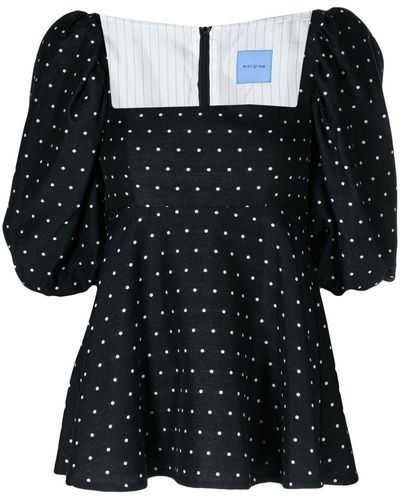 Macgraw Vienna Polka-dot Puff Blouse - Black