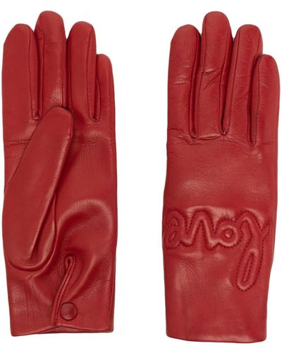 Agnelle Decorative-stitching Leather Gloves - Red