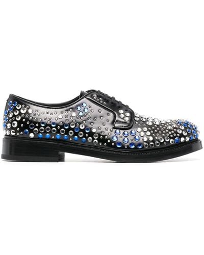 Prada Scarpe Stringate In Pelle Spazzolata Con Borchie E Strass - Nero