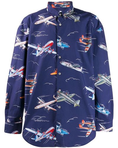 Love Moschino Hemd mit Flugzeug-Print - Blau