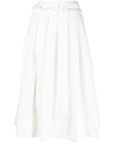 Plan C Pleated Cotton Midi Skirt - White