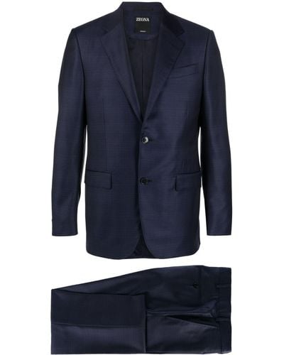 Zegna Plaid-pattern Single-breasted Wool Suit - Blue