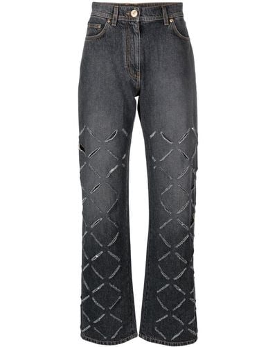 Versace Straight Jeans With Rips - Gray