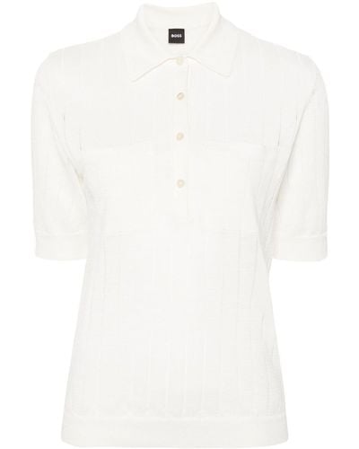 BOSS Ribbed Linen-blend Polo Shirt - White