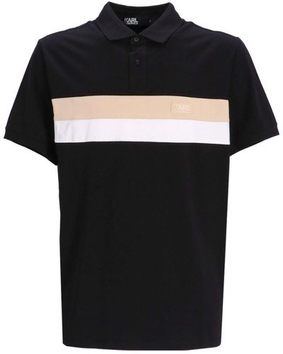 Karl Lagerfeld Logo-embossed Striped Polo Shirt - Black