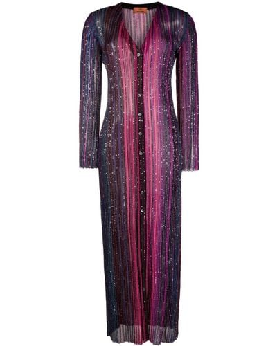 Missoni Robe longue ornée de sequins à rayures - Violet