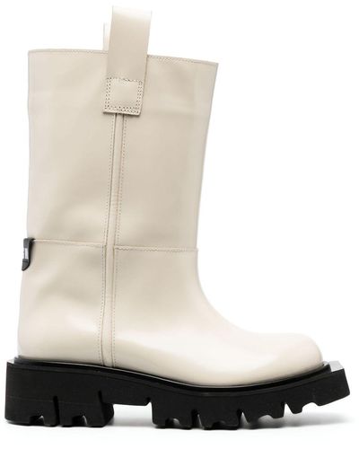 MSGM 80mm Logo-patch Leather Boots - White