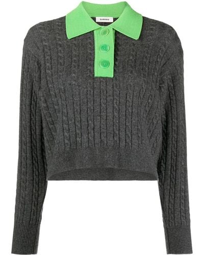 Sandro Cable-knit Polo Sweater - Black