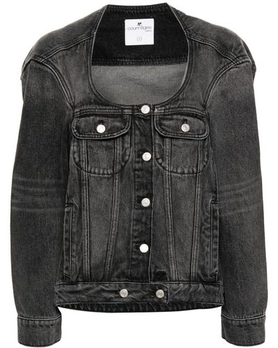 Courreges Denim Jack Met U-hals - Zwart