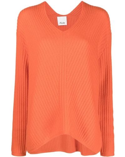 Allude Ribbed-knit Cashmere Sweatshirt - Orange