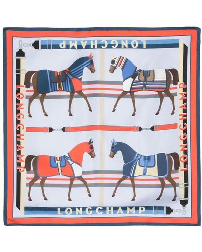 Longchamp Horse-race Print Silk Scarf - Red