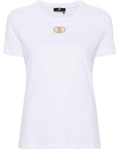 Elisabetta Franchi Logo-appliqué Cotton T-shirt - White