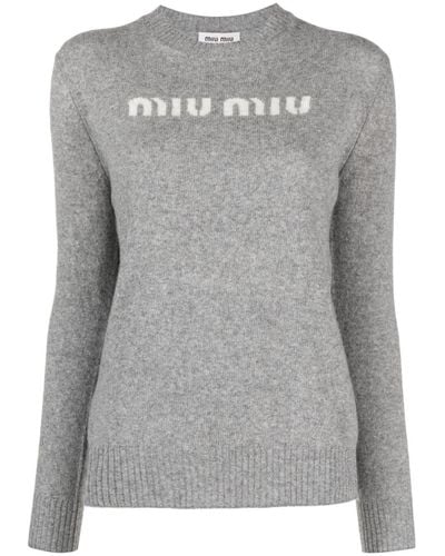 Miu Miu Jersey con logo en jacquard - Gris