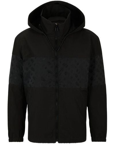 BOSS Monogram-print Hooded Coat - Black