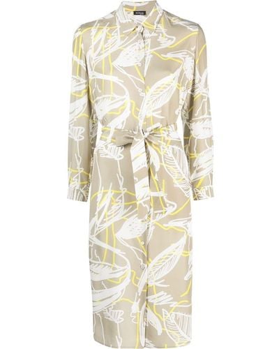 Kiton Robe-chemise en soie à imprimé feuillage - Neutre