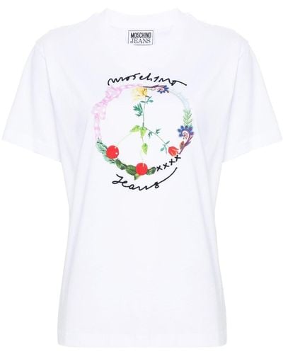 Moschino Jeans T-shirt à logo en relief - Blanc