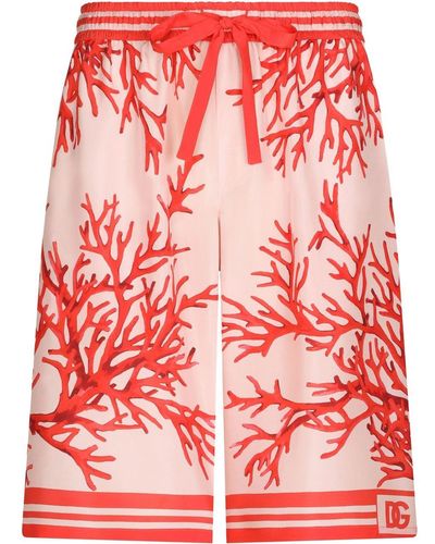 Dolce & Gabbana Coral-print Silk Bermuda Shorts - Red