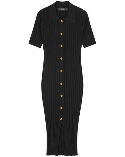 Versace Medusa-buttons Ribbed-knit Dress - Black